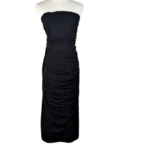 AnthropologieStrapless Black Mesh Midi Dress LBD Minimal Holiday thumbnail 4