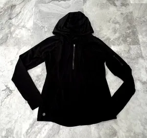 Athleta Hoodie Sz Small‎ Black Hooded Pullover Thin Sweatshirt Running 1/4 Zip thumbnail 1