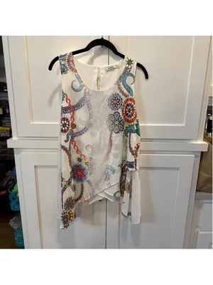 Desigual Asymmetrical Floral Tank Top Size L Mandala Print Sharkbite Hem Boho thumbnail 12