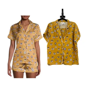 Averie Amara Evil Eye Satin Short Pajama Set Bronze Gold Size Medium thumbnail 2