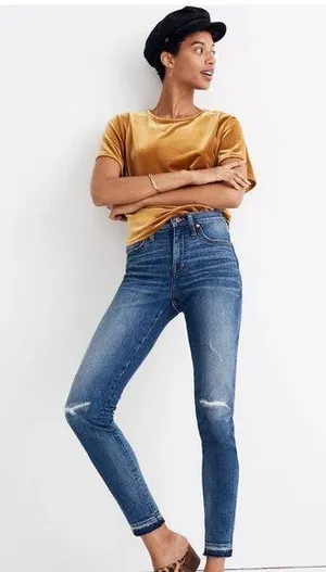Madewell 9" Mid-Rise Skinny Jeans in York Wash: Rip and Repair Edition thumbnail 1