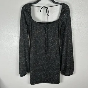Lucy In The Sky Long Sleeve Mini Dress Womens Small Black Silver Glitter Party thumbnail 4