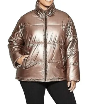 Ava &‎ Viv Plus Size Copper Metallic Puffer Coat 1X NWOT Outerwear Winter thumbnail 1