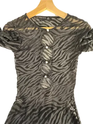 Lioness Sheer Flocked Zebra Mesh Mini Dress XS Black Cutout Bodycon thumbnail 7