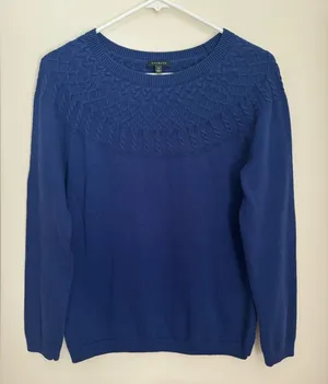 Talbots Cable Yoke Cotton Cashmere Blend Sweater Navy Size Medium Pullover thumbnail 1