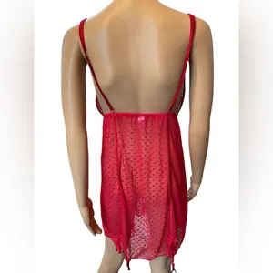 Delta Burke Plus Size Red Sheer Romantic Coquette Heart Print Lingerie Min Dress thumbnail 6