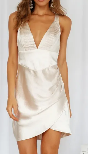 Hello Molly Rosebud Satin Plunge V Neck Mini Dress Champagne Gold 6 thumbnail 1