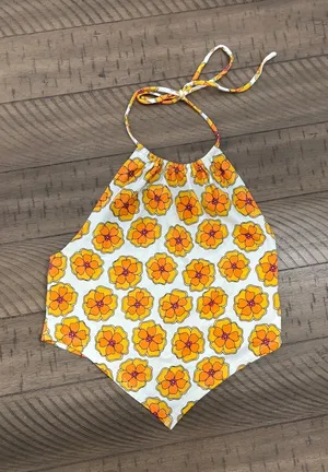 PacSun Yellow Orange Floral Halter Crop Top thumbnail 1