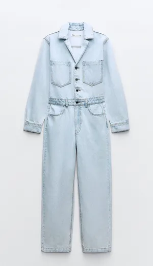 Zara jumpsuit romper onesie denim jeans light blue thumbnail 6