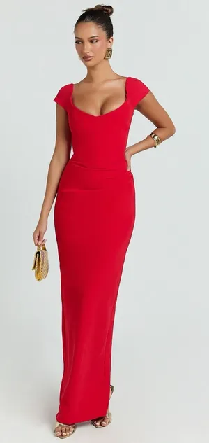 Showpo Veronika Off Shoulder Gown NWT Red 10 US Sweetheart Maxi Dress thumbnail 1