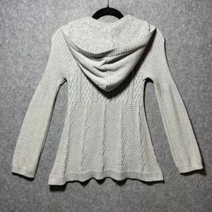 DKNY Jeans Cardigan Sweater Metallic Silver Cable‎ Knit Hooded Zip S thumbnail 7