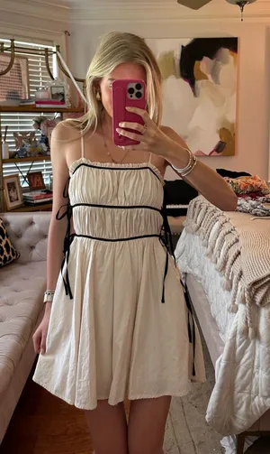 idem Ditto Cream Mini Sundress with Black Trim and Side Ties thumbnail 1