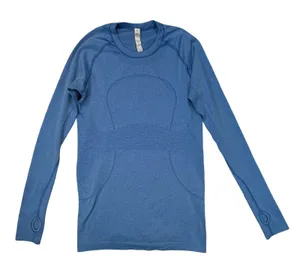 Lululemon Women‎ Swiftly Tech Long Sleeve Blue Heathered Seamless Running Top 8 thumbnail 1