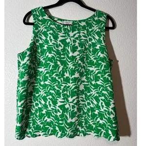 J. Crew Women's Size M Green Leaf Print Scalloped Hem Sleeveless Tank Top Blouse thumbnail 2