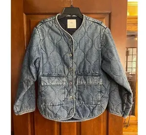 MNG QUILTED DENIM JACKET XS Blue thumbnail 1