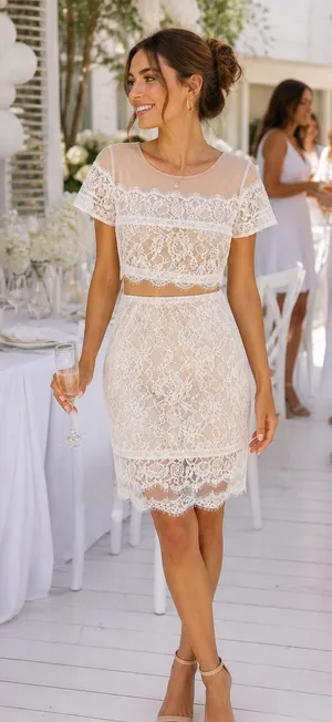 White Lace Mini Dress Mesh Illusion Sheer Small thumbnail 1