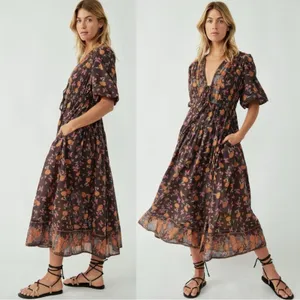 Free People Lysette Maxi Dress Floral Brown Small Bohemian Gypsy Hippie Bells thumbnail 7