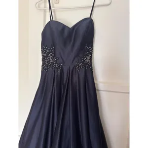 Blondie nite Navy Blue Satin Ball Gown Beaded Lace Waist Formal Evening Dress thumbnail 7