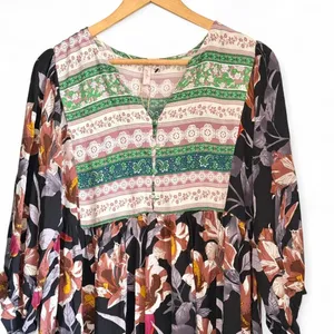 Jardin by Macris Boho Mixed Floral Print Babydoll Mini Dress - Large thumbnail 3