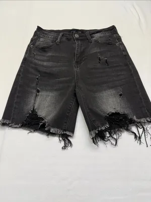 RISEN Black Denim Distressed Shorts thumbnail 4