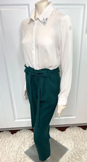 White Jewel Collar Long Sleeve Button Down Blouse thumbnail 11