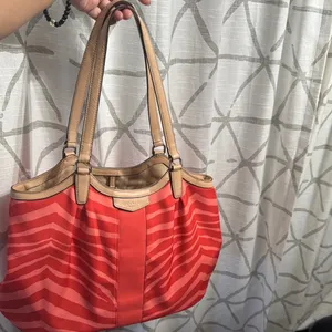 Coach Red and Tan Zebra Striped Purse 👜 thumbnail 2