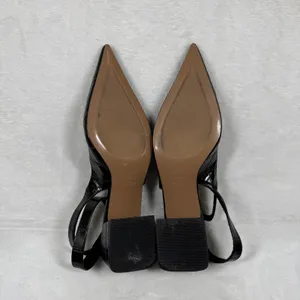 ASOS Design Black Croc Embossed Pointed Toe‎ Slingback Block Heel Pumps Womens 7 thumbnail 4