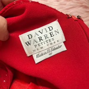 David Warren Petites Vintage Red Sequin V-Neck Cap Sleeve Sheath Dress Size 4P thumbnail 6