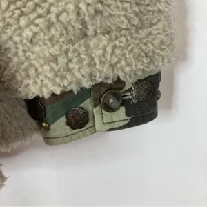 Free People Tan Camouflage Sherpa Jacket Toggle Button Cotton Womens Small thumbnail 5