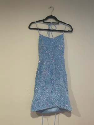 Baby blue mini sequin dress thumbnail 3