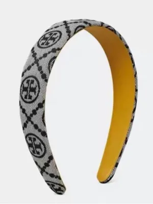 Tory Burch | Navy/Gray Logo Headband with Leather Lining thumbnail 1