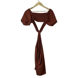 American Threads Tie Front Cutout Solid Mini Dress Rust Boho Smocked Size Medium thumbnail 3