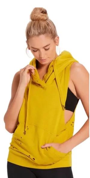 Niyama Sol Women’s Sleeveless Destroyed Hoodie Pullover in Chartreuse Yellow XL thumbnail 1