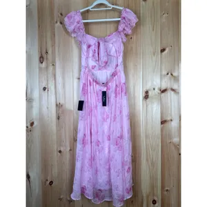NWT Lulus Loveliest Darling Light Pink Floral Ruffled Tie-Back Midi Dress Sz L thumbnail 5