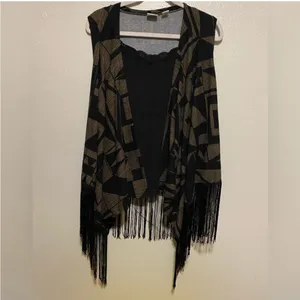 Westbound Geo Tassel Open Front Vest Cardigan | Boho Asymmetrical Layer (L) thumbnail 6