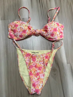 Pacsun Floral Yellow Pink Bikini Women’s Small/Medium thumbnail 1