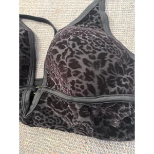 Victorias Secret PINK Black Velvet Burnout Floral Leopard‎ Bralette Medium thumbnail 3