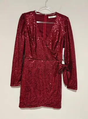 JustFab sequin faux wrap dress red size small thumbnail 1