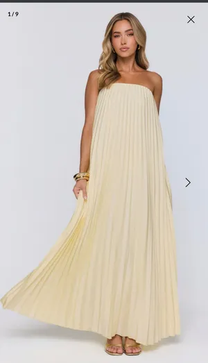 Hello Molly- Moonlit sea pleated strapless maxi dress lemon thumbnail 1
