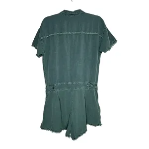 YFB Young Fabulous & Broke Green Linen Blend Frayed‎ Hem Short Sleeve Romper L thumbnail 2