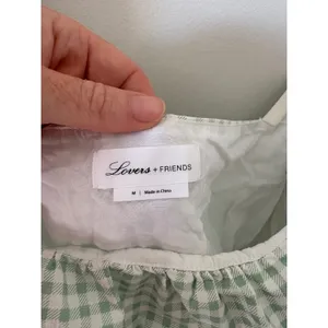 Lovers + Friends Green Gingham Puff Sleeve Crop Top Square Neck Ruffle Hem M thumbnail 2