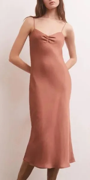 boho indie wedding guest Z Supply Lark Slip Midi Dress in Penny size thumbnail 1