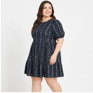 Time and Tru Womens Dress Size L Dark Navy Stripe Tie Back Mini Lightweight thumbnail 3