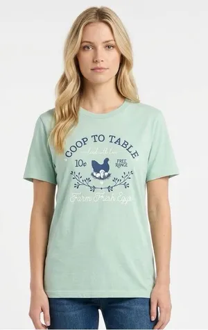 Lost creek outfitters T-shirt coop to table free range farm fresh eggs medium thumbnail 1