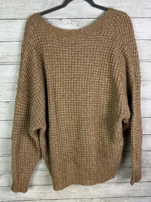 American Eagle Outfitters Brown V-Neck Waffle Knit Sweater Size Large thumbnail 3