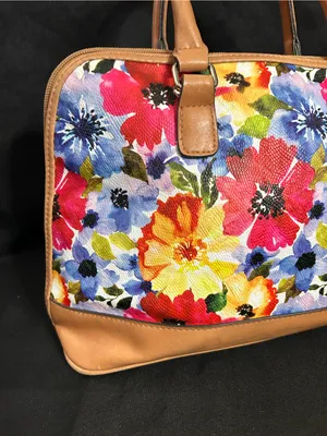 Bueno Floral Dome Satchel Handbag with Tan Trim & Red Interior thumbnail 4