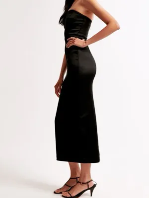 Abercrombie Black Satin Sculpt Strapless Maxi Dress XL thumbnail 2