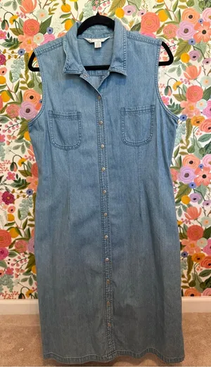 90s Casual Corner Annex Denim Chambray Sleeveless Maxi‎ Shirt Dress thumbnail 1