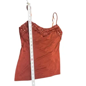 The Limited XS Brown Lace Trim Tank Top Spaghetti Strap Stretch Sequins Y2K 90s thumbnail 7