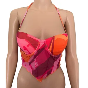 NWT Oh Polly Heatin Up Orange Pink Padded Corset Halter Top Size 2 thumbnail 1